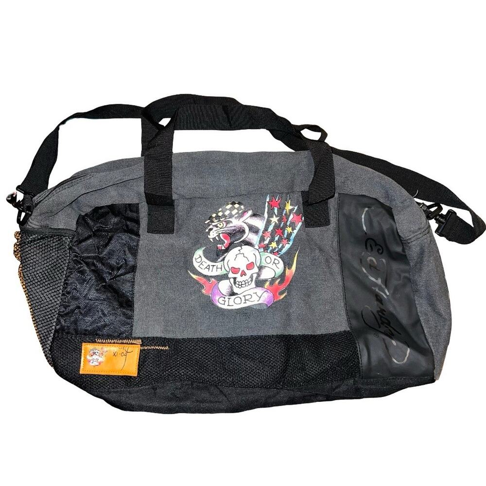 ED HARDY "Death or Glory" X1-04 Duffle Travel Gym Bag Y2K